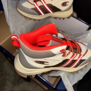 Champion Red and Gray Sneakers with Dynamic Design